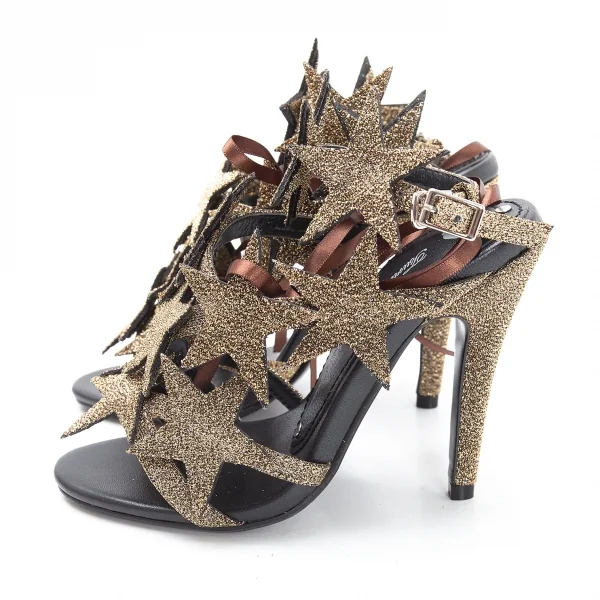 ツルバイマリコオイカワTSURU BY MARIKO OIKAWA グリッタースターヒールサンダル 35 ゴールド35(22.5位) K-116788_003