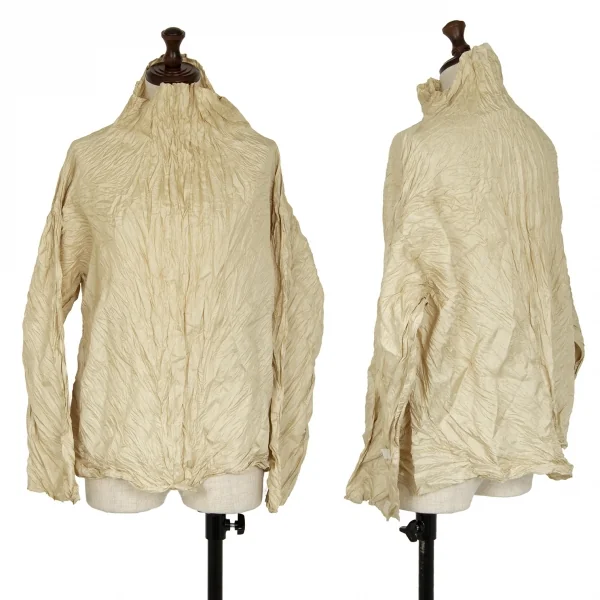 イッセイミヤケISSEY MIYAKEシワプリーツハイネックトップス ベージュM K-116792_001