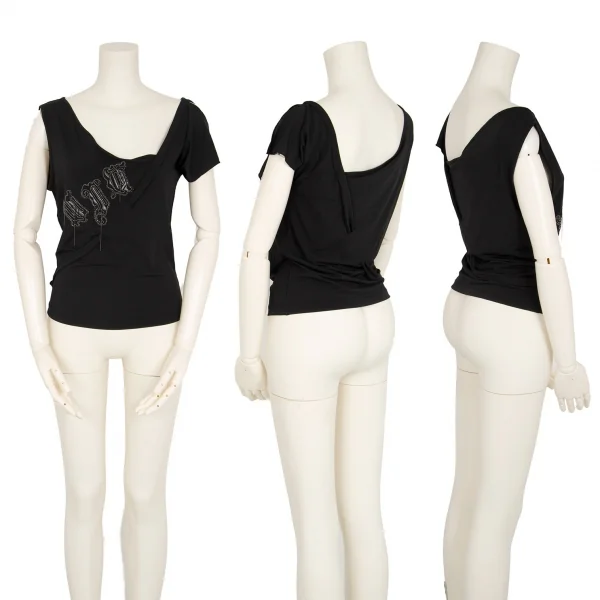 ヴェルサーチ ジーンズクチュールVERSACE JEAN COUTURE チェーン刺繍アシンメトリートップス 黒S K-116809_001