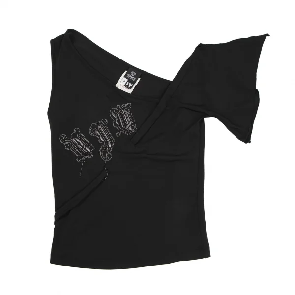 ヴェルサーチ ジーンズクチュールVERSACE JEAN COUTURE チェーン刺繍アシンメトリートップス 黒S K-116809_002