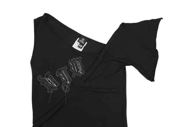 ヴェルサーチ ジーンズクチュールVERSACE JEAN COUTURE チェーン刺繍アシンメトリートップス 黒S K-116809_003