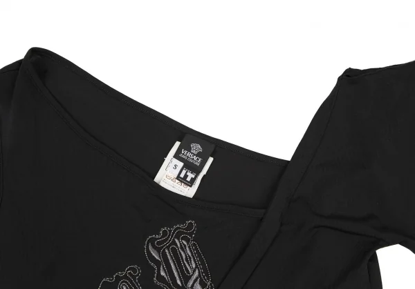 ヴェルサーチ ジーンズクチュールVERSACE JEAN COUTURE チェーン刺繍アシンメトリートップス 黒S K-116809_004