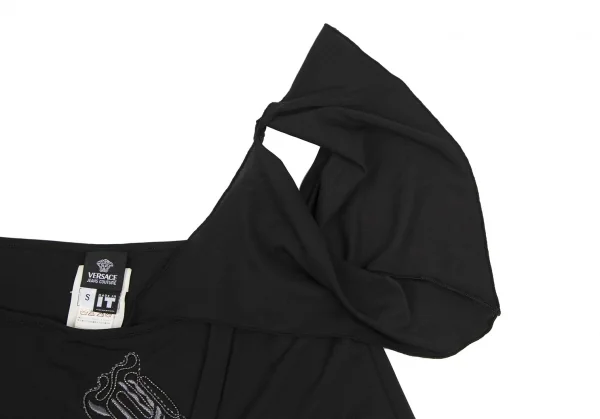 ヴェルサーチ ジーンズクチュールVERSACE JEAN COUTURE チェーン刺繍アシンメトリートップス 黒S K-116809_006