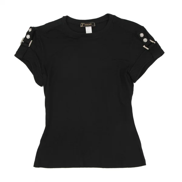 ヴェルサーチVERSACE ショルダーベルトデザインTシャツ 黒S位 K-116815_001
