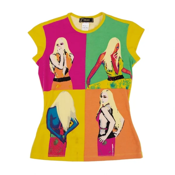 ヴェルサーチVERSACE ドナテラパネルプリントトップス 黄マルチS位 K-116816_002