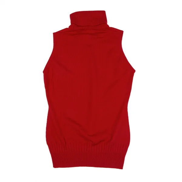ヴェルサーチVERSACE ワンポイント刺繍タートルネックノースリーブニット 赤38 K-116817_012