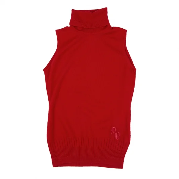 ヴェルサーチVERSACE ワンポイント刺繍タートルネックノースリーブニット 赤38 K-116817_002