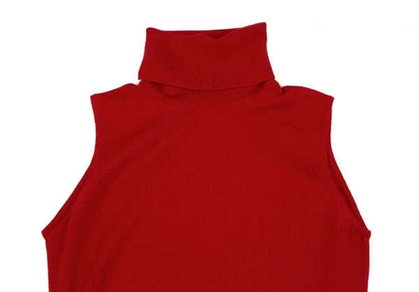ヴェルサーチVERSACE ワンポイント刺繍タートルネックノースリーブニット 赤38 K-116817_003