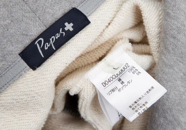 パパスプラスPapas+ ワッペンショールカラースウェットカーディガン 白グレーL K-116853_017