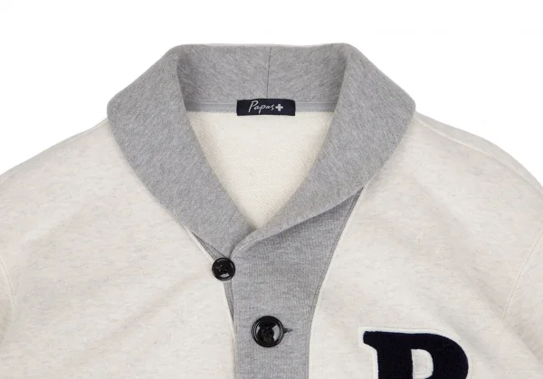 パパスプラスPapas+ ワッペンショールカラースウェットカーディガン 白グレーL K-116853_003