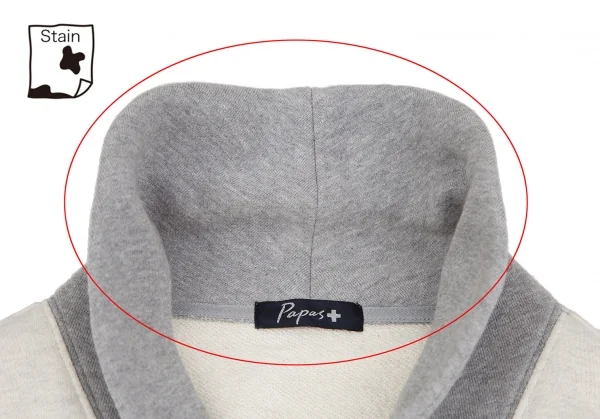 パパスプラスPapas+ ワッペンショールカラースウェットカーディガン 白グレーL K-116853_004