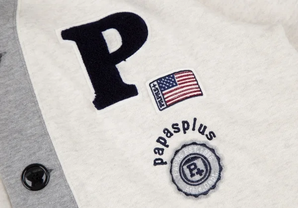 パパスプラスPapas+ ワッペンショールカラースウェットカーディガン 白グレーL K-116853_006