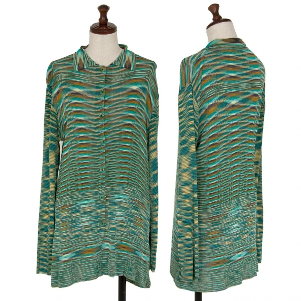 ミッソーニMISSONI 襟付きグラデーションニットトップス 緑M位 K-116856_001