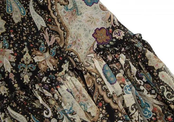 エトロETRO シルクペイズリーギャザー切替シャツワンピース 黒マルチ44 K-116869_010