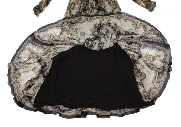 エトロETRO シルクペイズリーギャザー切替シャツワンピース 黒マルチ44 K-116869_011