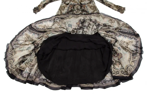 エトロETRO シルクペイズリーギャザー切替シャツワンピース 黒マルチ44 K-116869_012