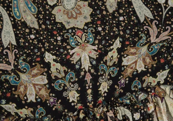 エトロETRO シルクペイズリーギャザー切替シャツワンピース 黒マルチ44 K-116869_016