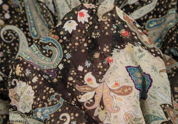 エトロETRO シルクペイズリーギャザー切替シャツワンピース 黒マルチ44 K-116869_017