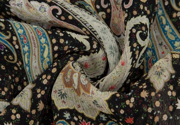 エトロETRO シルクペイズリーギャザー切替シャツワンピース 黒マルチ44 K-116869_018