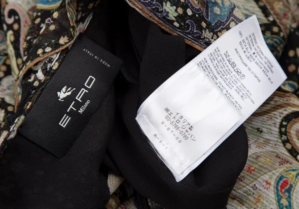 エトロETRO シルクペイズリーギャザー切替シャツワンピース 黒マルチ44 K-116869_019