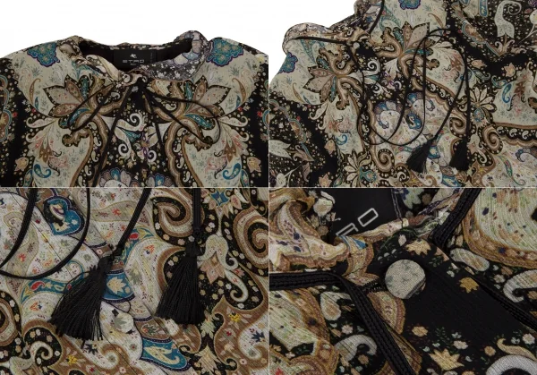 エトロETRO シルクペイズリーギャザー切替シャツワンピース 黒マルチ44 K-116869_004