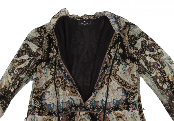 エトロETRO シルクペイズリーギャザー切替シャツワンピース 黒マルチ44 K-116869_005