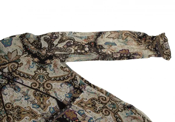 エトロETRO シルクペイズリーギャザー切替シャツワンピース 黒マルチ44 K-116869_006