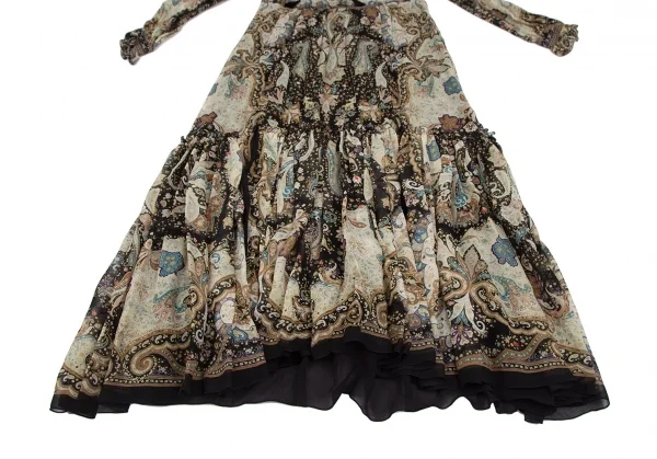 エトロETRO シルクペイズリーギャザー切替シャツワンピース 黒マルチ44 K-116869_009