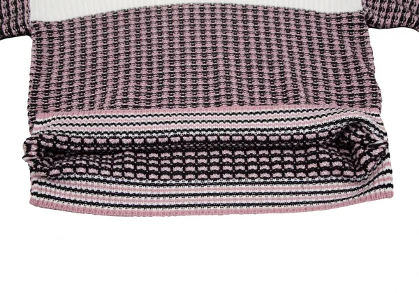 フェンディFENDIウールカシミヤ袖ズッカ柄タートルニットセーター 白ピンク46 K-116870_011