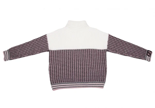 フェンディFENDIウールカシミヤ袖ズッカ柄タートルニットセーター 白ピンク46 K-116870_012