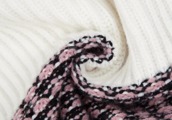 フェンディFENDIウールカシミヤ袖ズッカ柄タートルニットセーター 白ピンク46 K-116870_013