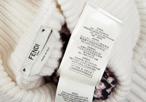 フェンディFENDIウールカシミヤ袖ズッカ柄タートルニットセーター 白ピンク46 K-116870_015