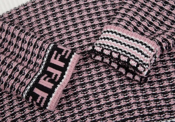 フェンディFENDIウールカシミヤ袖ズッカ柄タートルニットセーター 白ピンク46 K-116870_007