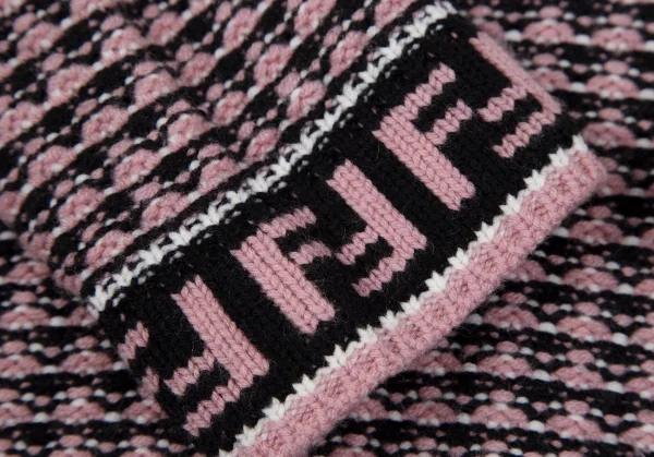 フェンディFENDIウールカシミヤ袖ズッカ柄タートルニットセーター 白ピンク46 K-116870_008