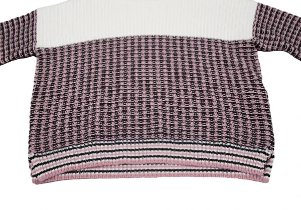 フェンディFENDIウールカシミヤ袖ズッカ柄タートルニットセーター 白ピンク46 K-116870_009