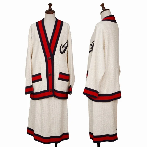 グッチGUCCI シェリーラインツイードカーディガン アイボリー赤他40 K-116874_015