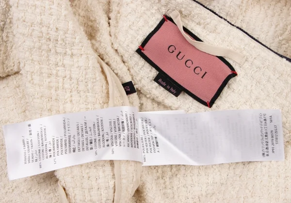 グッチGUCCI シェリーラインツイードカーディガン アイボリー赤他40 K-116874_016