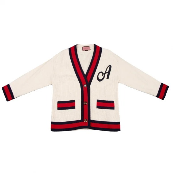 グッチGUCCI シェリーラインツイードカーディガン アイボリー赤