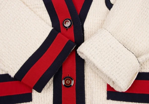 グッチGUCCI シェリーラインツイードカーディガン アイボリー赤他40 K-116874_008
