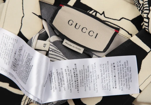 グッチGUCCI フローラルグラフィックパフスリーブシルクブラウス 黒クリーム48 K-116877_018