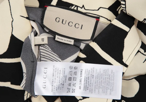 グッチGUCCI フローラルグラフィックパフスリーブシルクブラウス 黒クリーム48 K-116877_019