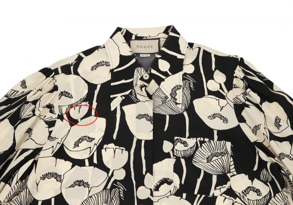 グッチGUCCI フローラルグラフィックパフスリーブシルクブラウス 黒クリーム48 K-116877_003