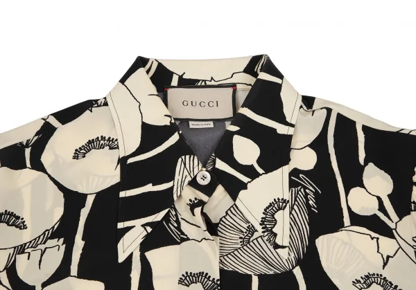 グッチGUCCI フローラルグラフィックパフスリーブシルクブラウス 黒クリーム48 K-116877_005