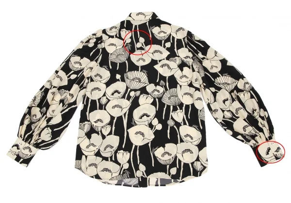 グッチGUCCI フローラルグラフィックパフスリーブシルクブラウス 黒クリーム48 K-116877_009