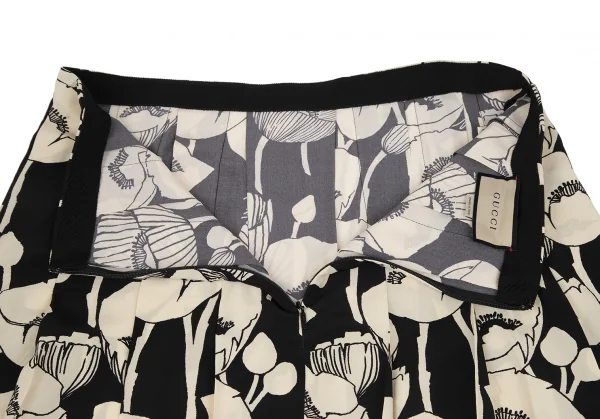 グッチGUCCI フローラルグラフィックプリーツスカート 黒ベージュ48 K-116878_013