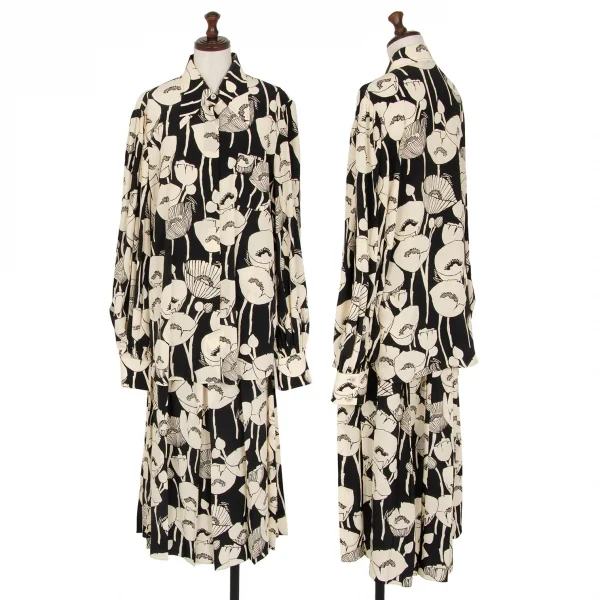 グッチGUCCI フローラルグラフィックプリーツスカート 黒ベージュ48 K-116878_018