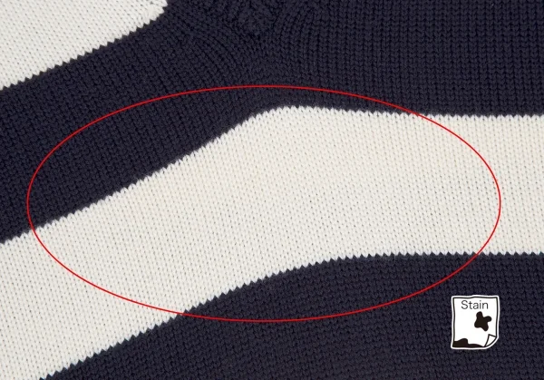 モンスMONSE ビジュー装飾クラッシュデザインボーダーニットセーター 白紺S K-116883_004