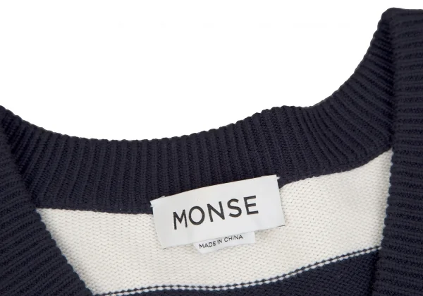 モンスMONSE ビジュー装飾クラッシュデザインボーダーニットセーター 白紺S K-116883_008