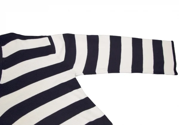 モンスMONSE ビジュー装飾クラッシュデザインボーダーニットセーター 白紺S K-116883_009