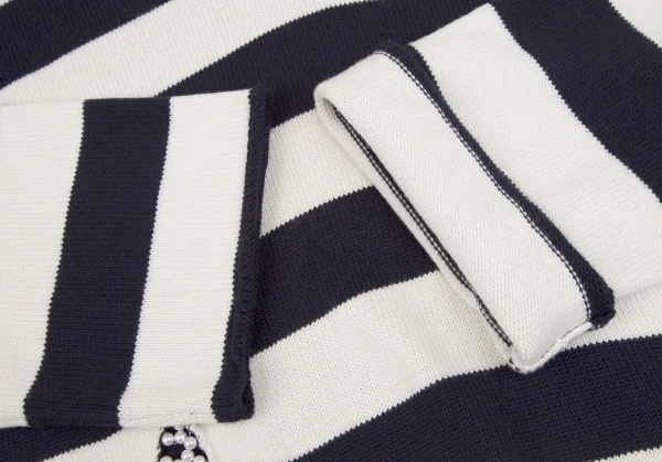 モンスMONSE ビジュー装飾クラッシュデザインボーダーニットセーター 白紺S K-116883_010